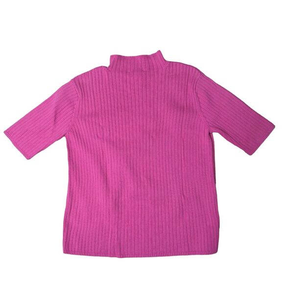 Vintage Talbots Women's Medium Pink Ribbed Knit Top Mock Neck Stretch - Picture 2 of 5
